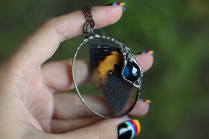 Oak leaf butterfly necklace with crystal