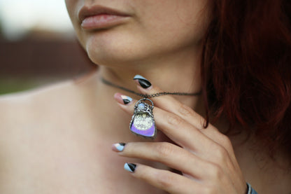 Real butterfly wing necklace with moonstone