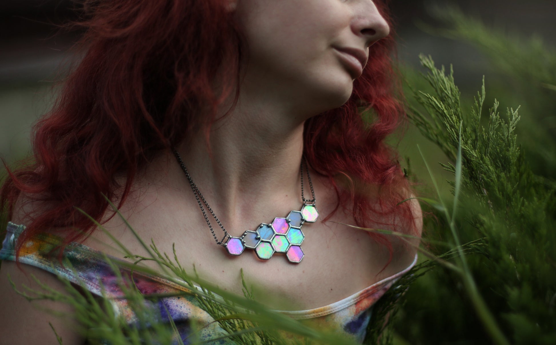 Geometric Hexagon Honeycomb Necklace