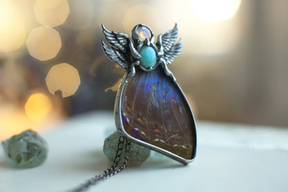 Blue morpho butterfly wing necklace