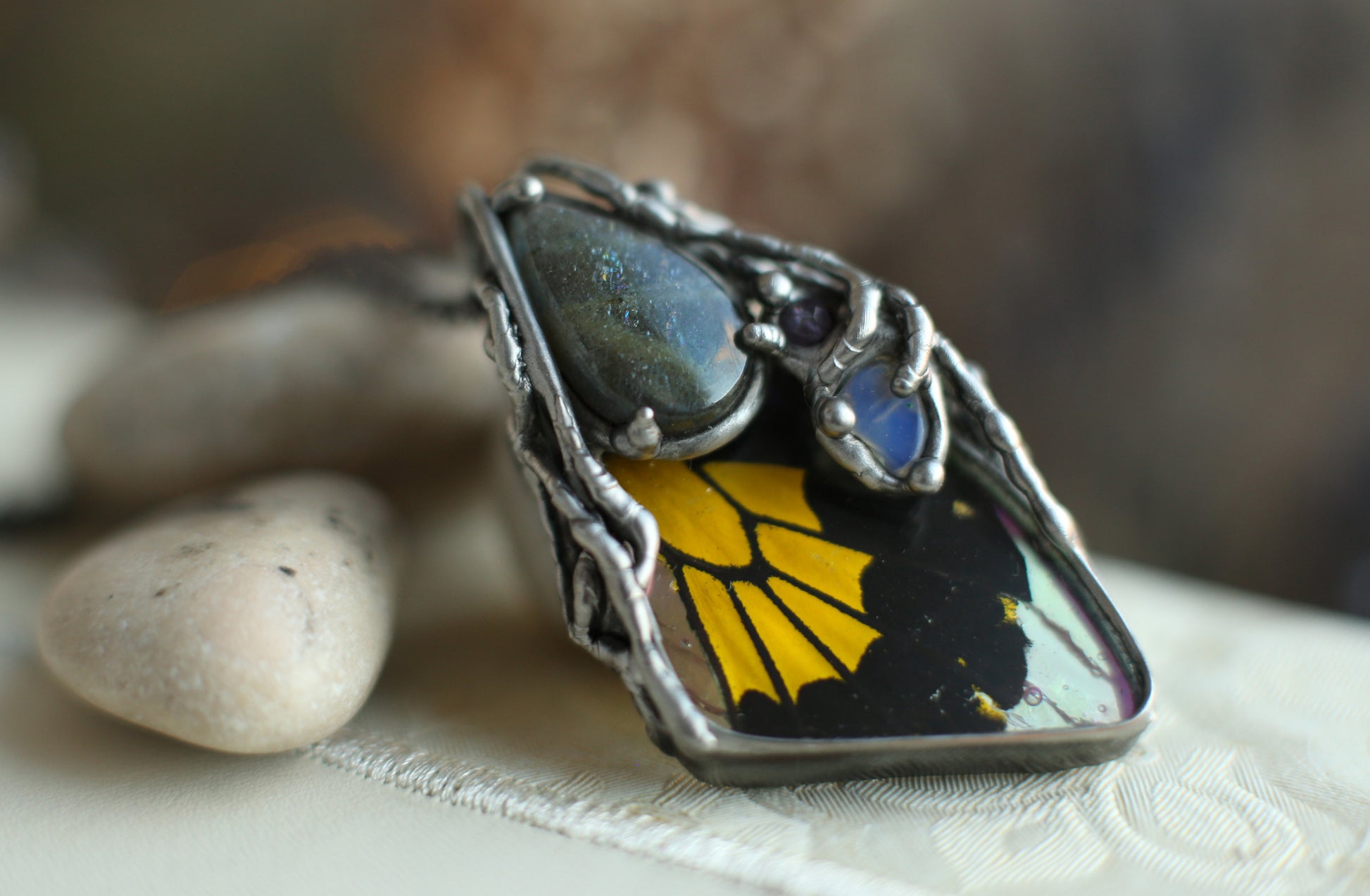 Real butterfly wing pendant