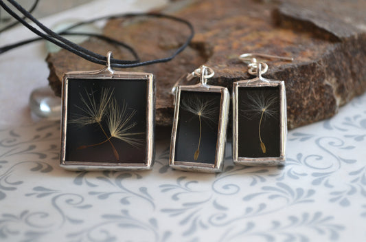 Dandelion necklace and earrings jewelry set