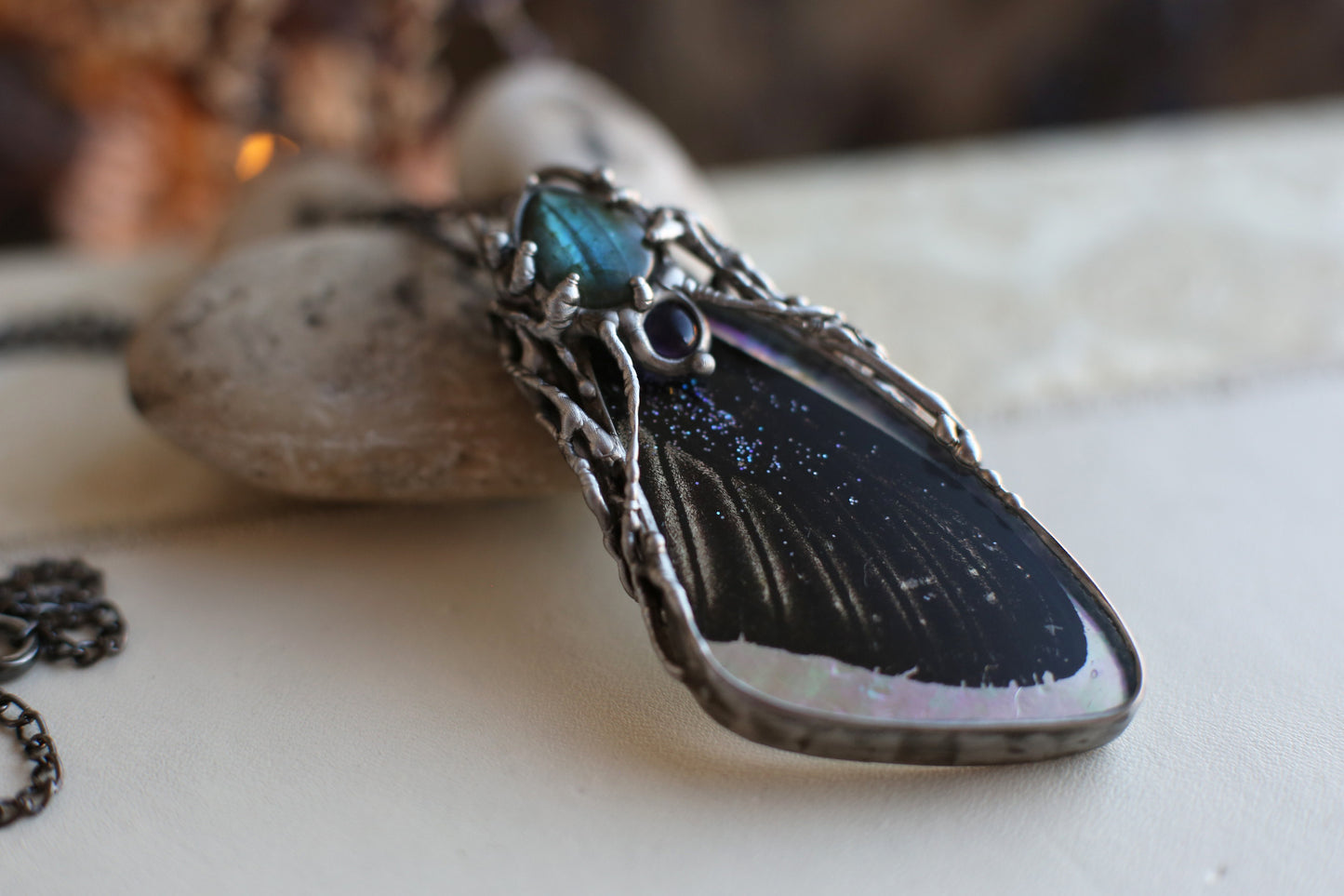 Dark butterfly wing pendant