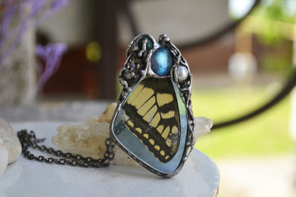 Preserved Butterfly necklace, Yellow Butterfly