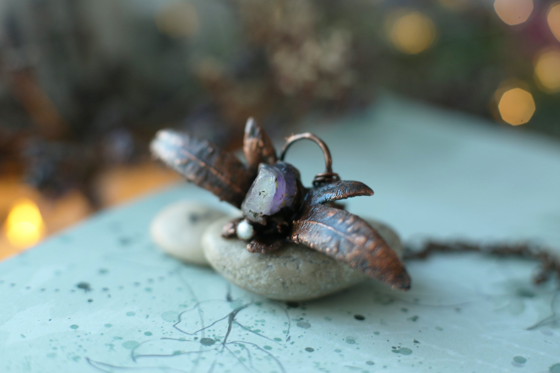 Leaf crystal electroformed necklace