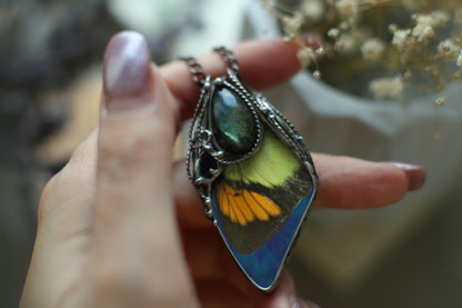 Preserved butterfly necklace with labradorite and sand stone