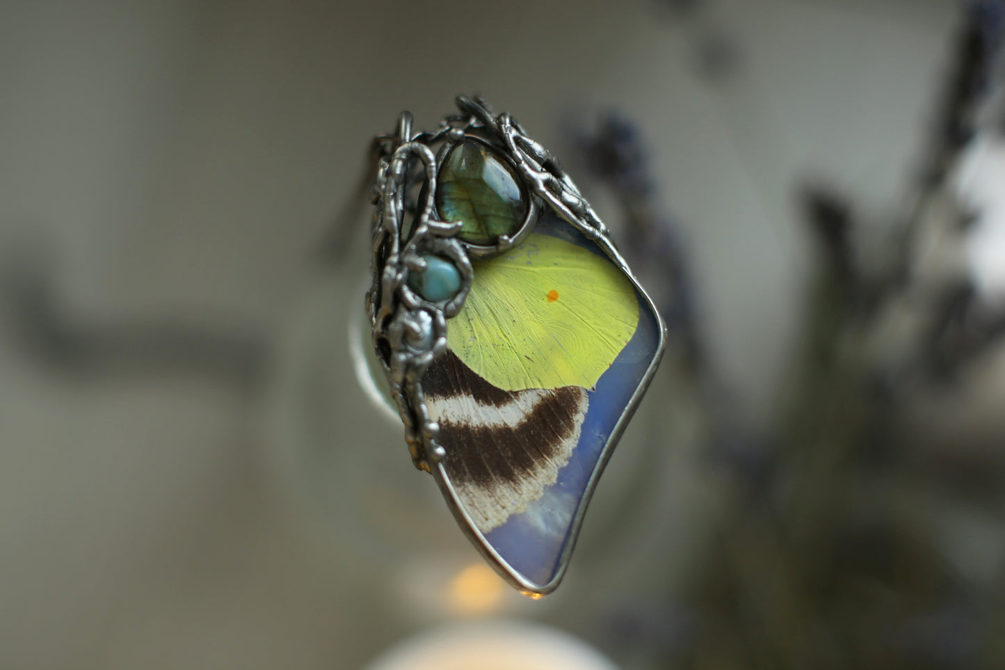 Real moth necklace with crystals