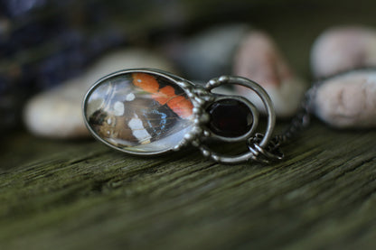 Real butterfly wing necklace with ruby