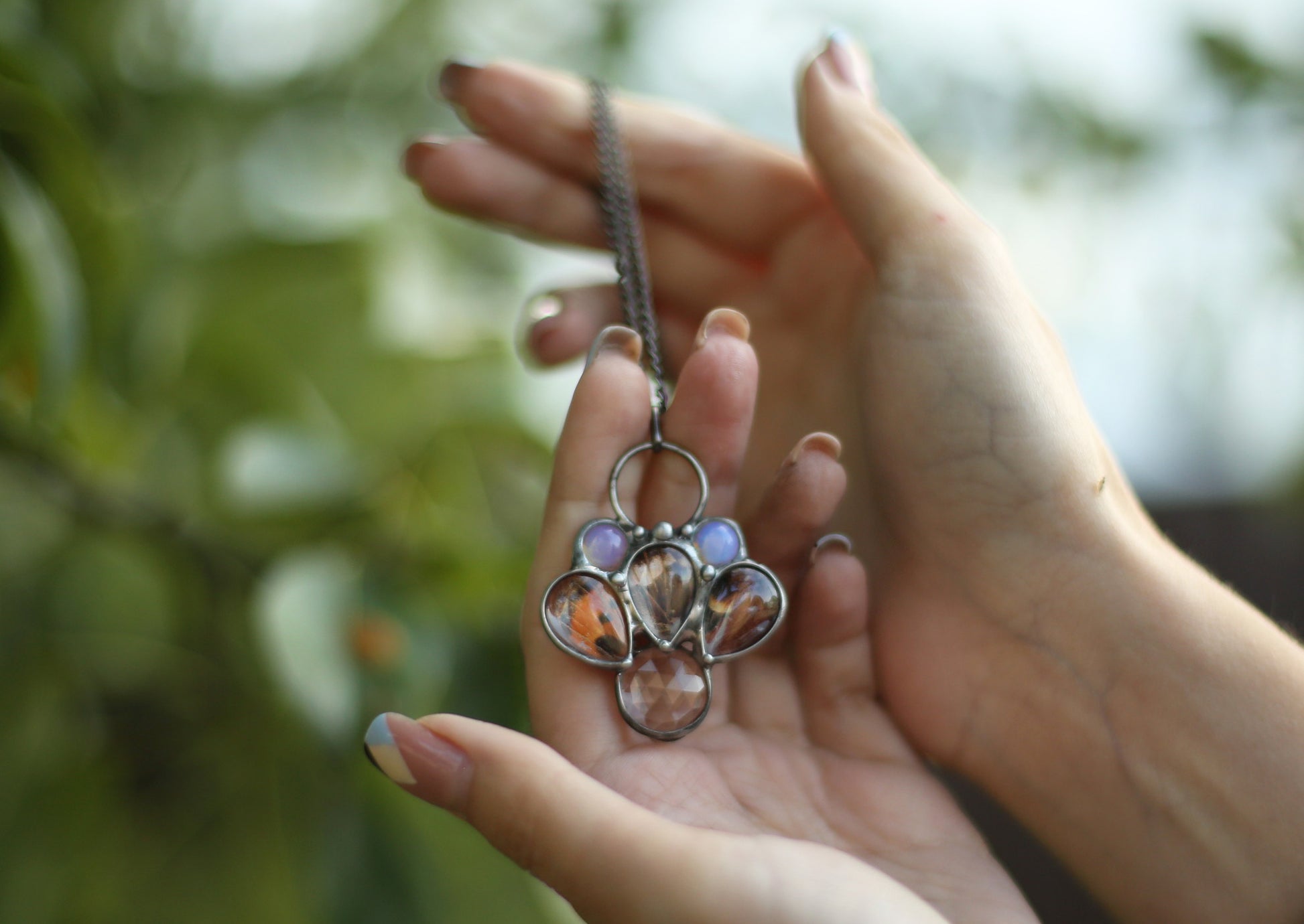 Moth kaleidoscope necklace with opalite