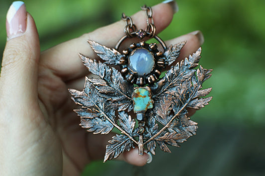 Turquoise electroformed fern necklace