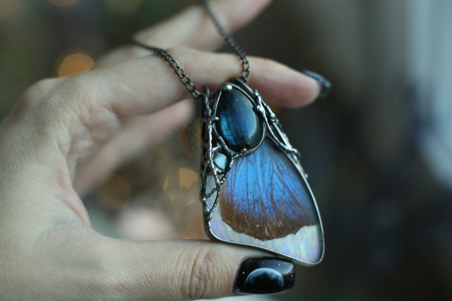 Real blue morpho Butterfly wing pendant