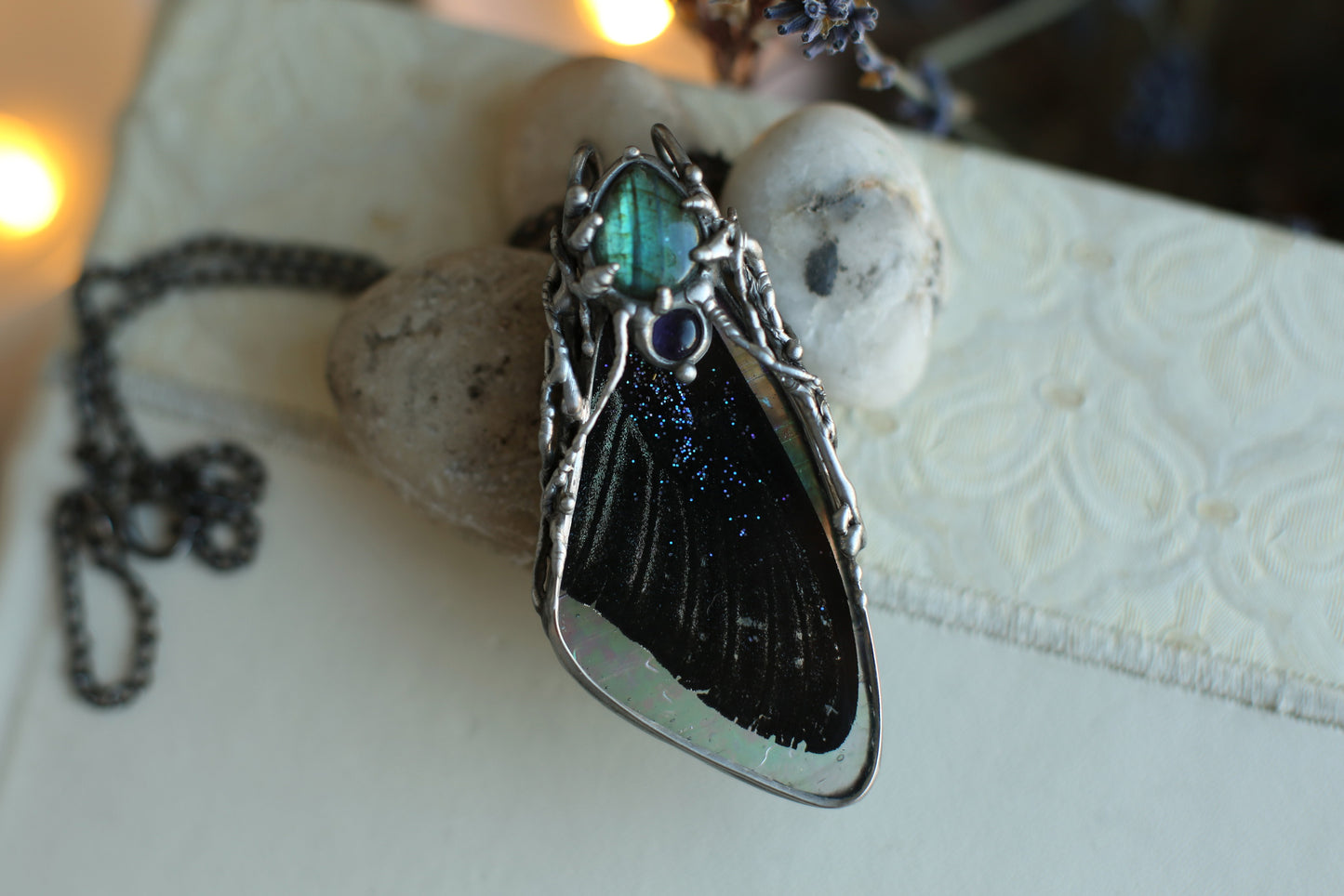 Dark butterfly wing pendant