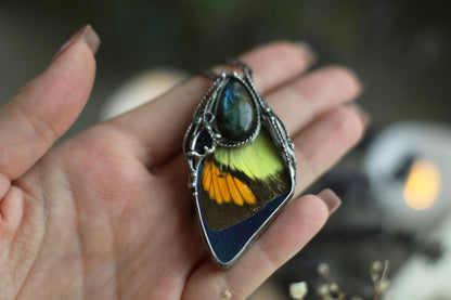 Preserved butterfly necklace with labradorite and sand stone