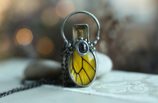 Yellow butterfly wing necklace