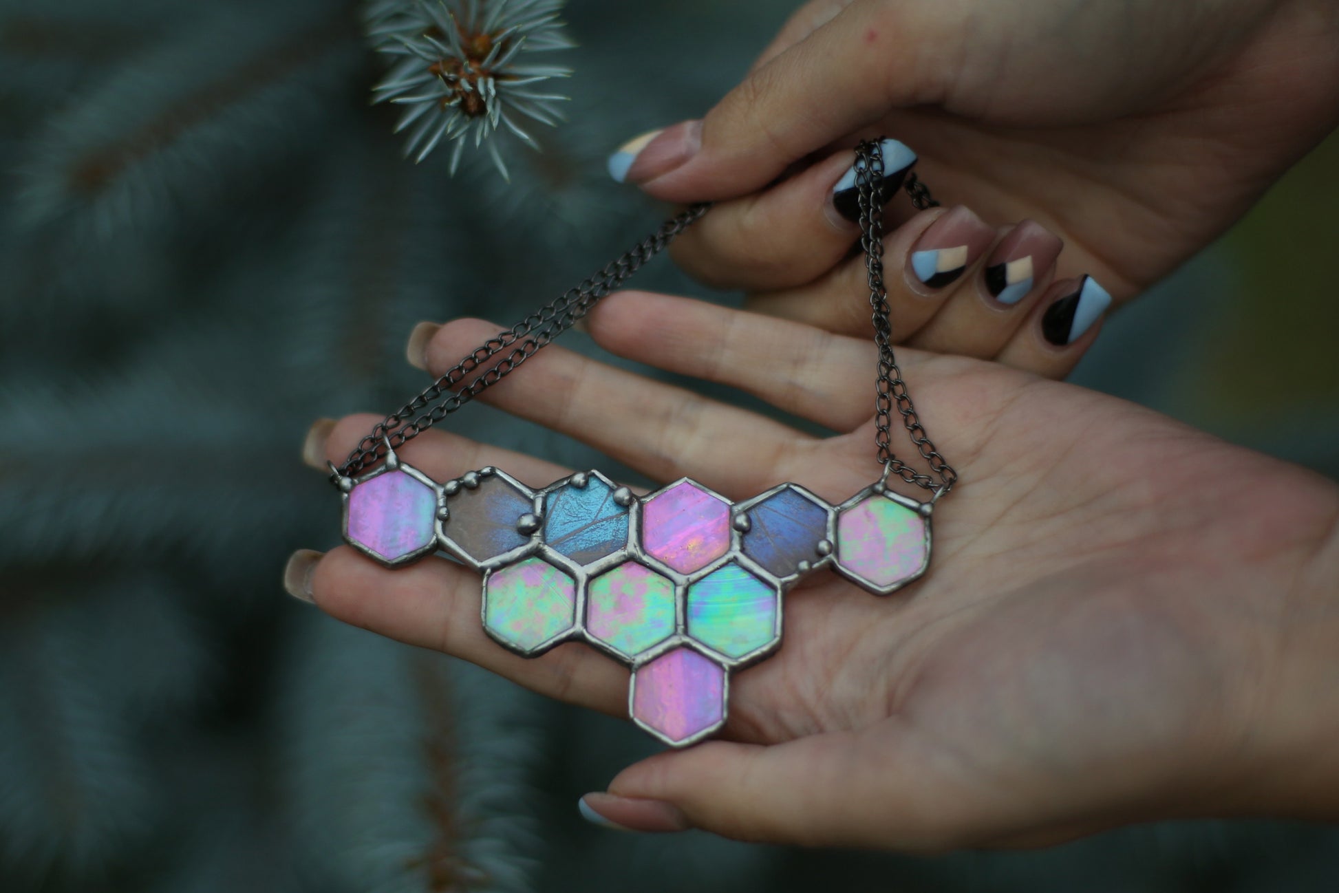 Geometric Hexagon Honeycomb Necklace