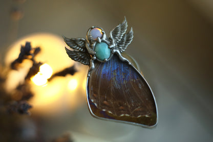 Blue morpho butterfly wing necklace