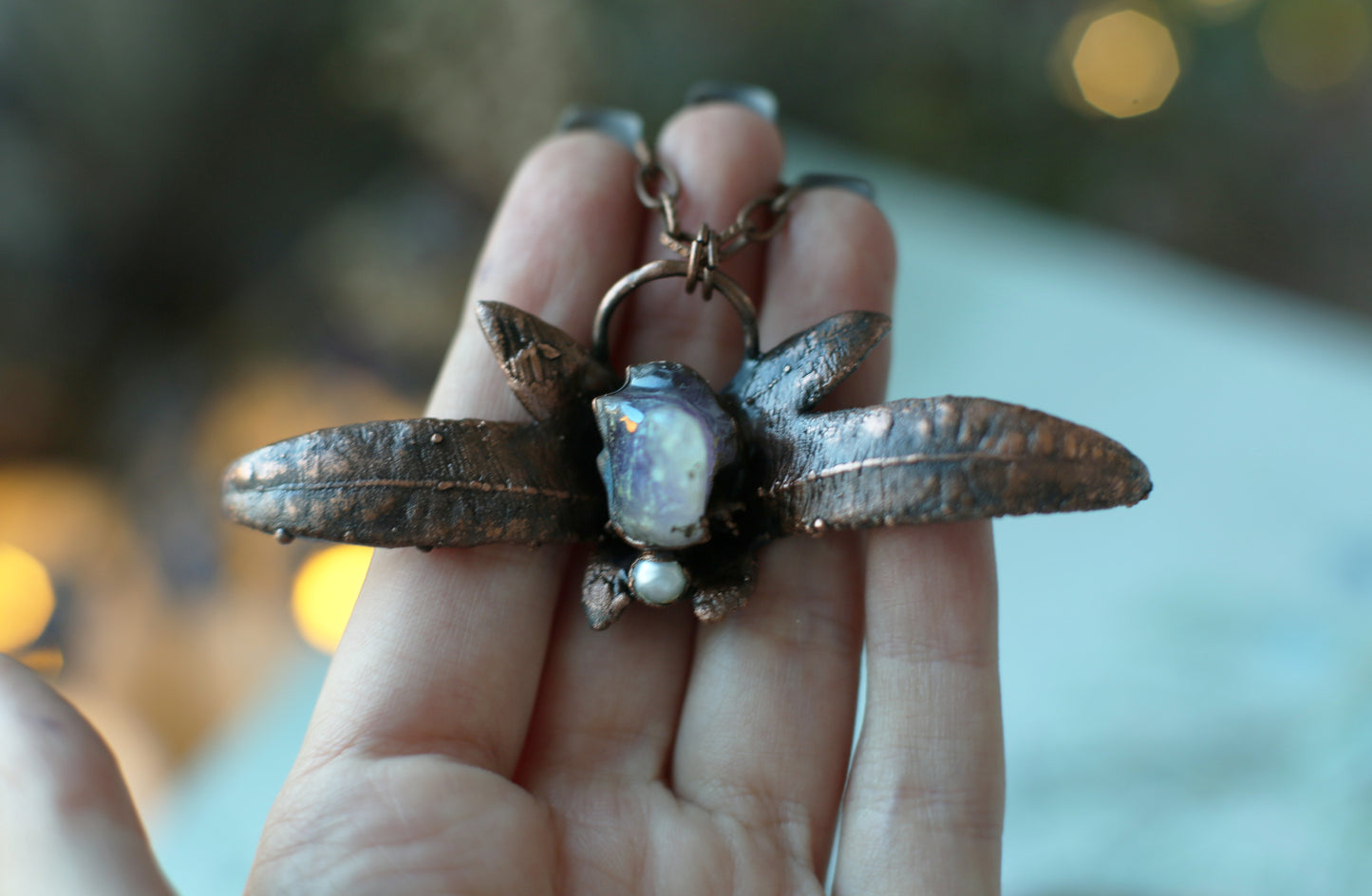 Leaf crystal electroformed necklace