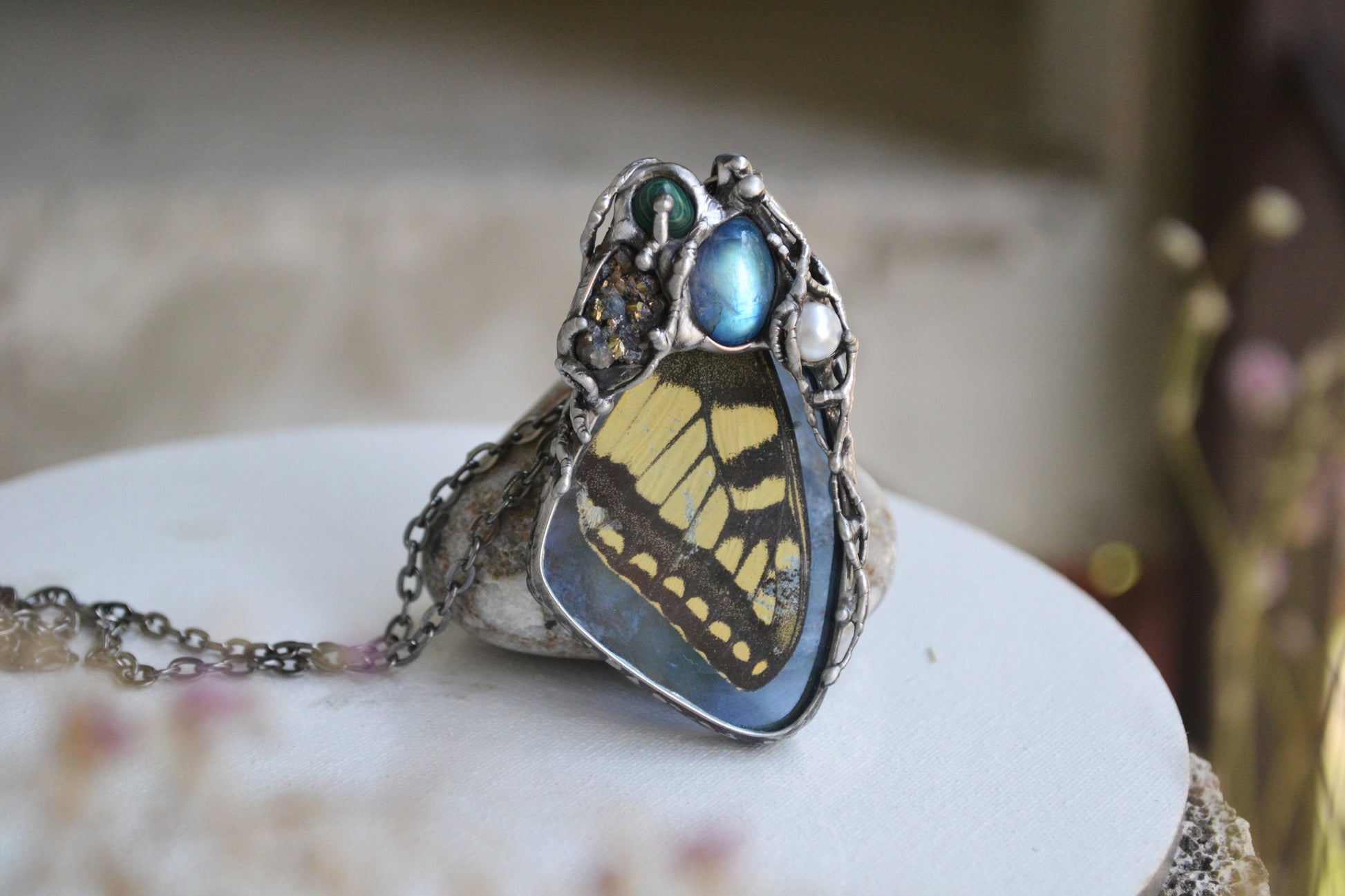 Preserved Butterfly necklace, Yellow Butterfly