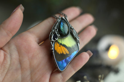 Preserved butterfly necklace with labradorite and sand stone