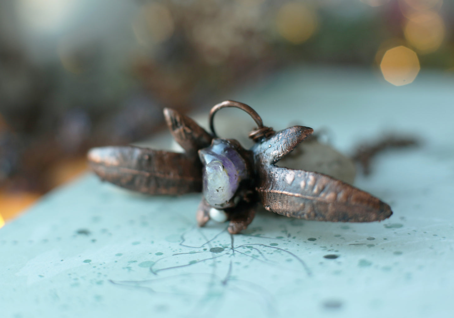 Leaf crystal electroformed necklace