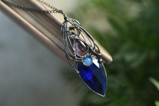 Blue butterfly wing necklace