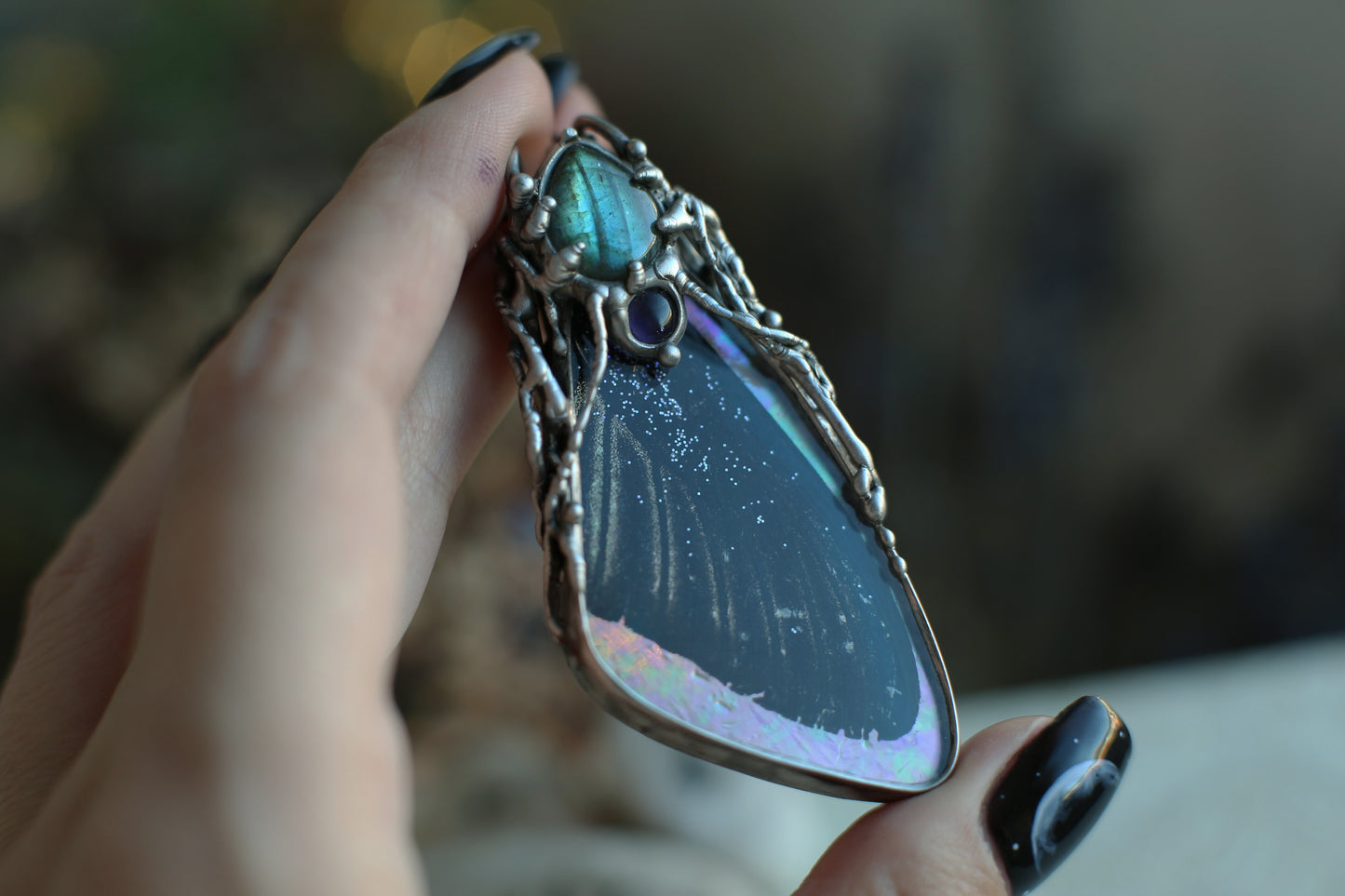 Dark butterfly wing pendant