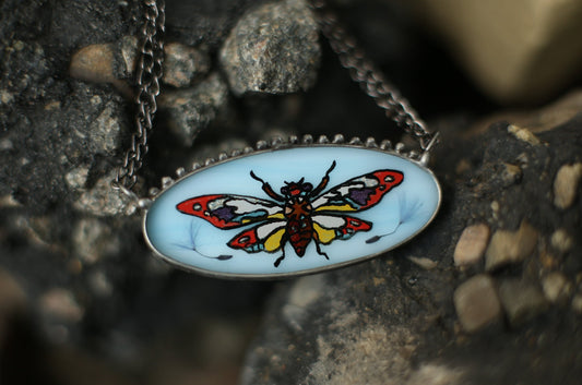 Moth necklace, Hand painted butterfly pendant