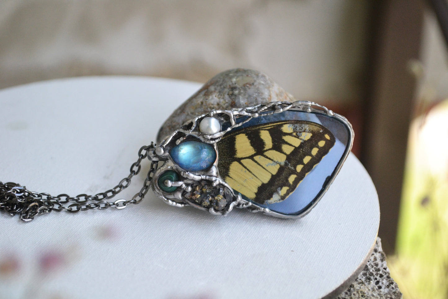 Preserved Butterfly necklace, Yellow Butterfly