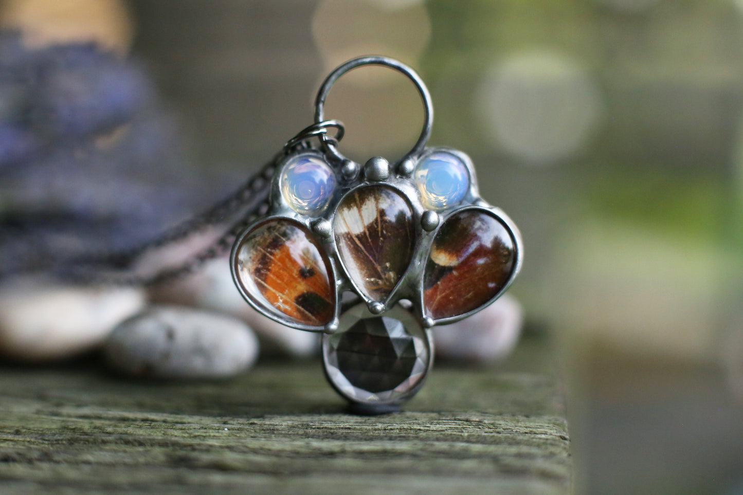 Moth kaleidoscope necklace with opalite