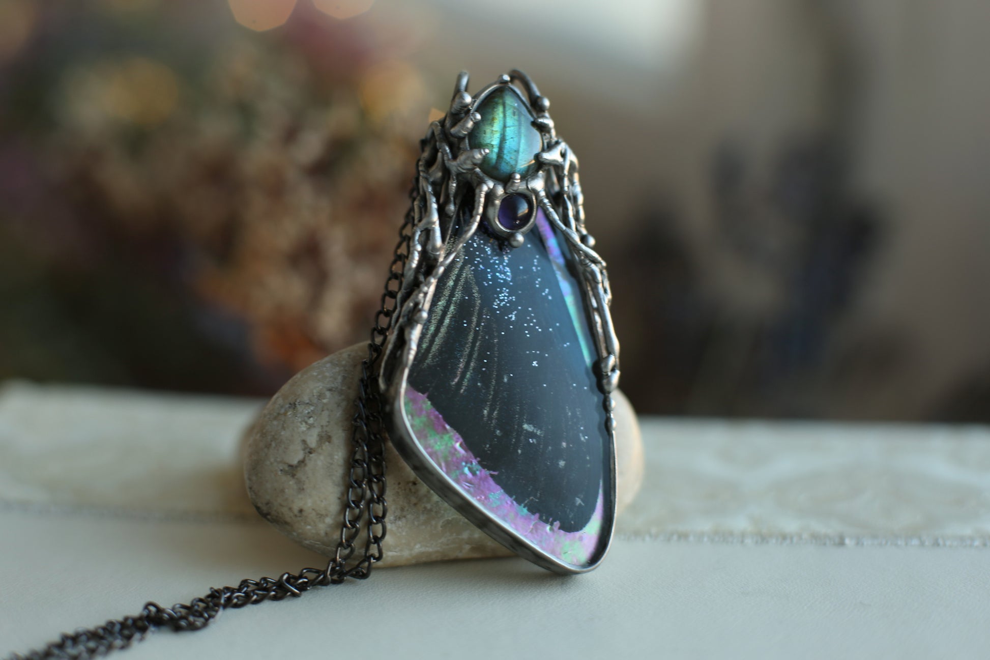 Dark butterfly wing pendant