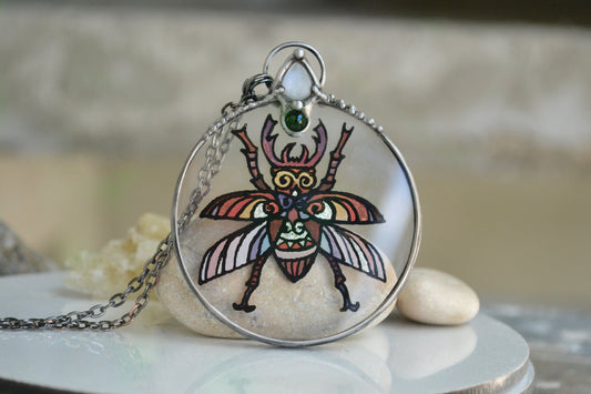 Large Beetle necklace with crystals