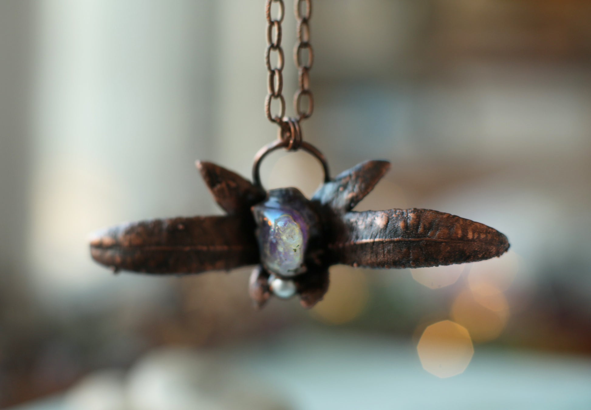 Leaf crystal electroformed necklace