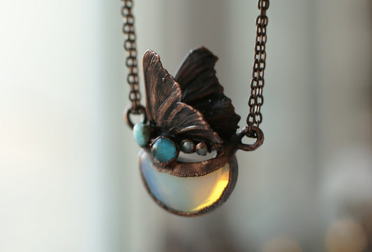 Butterfly moth necklace with crystals