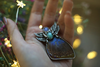 Blue morpho butterfly wing necklace