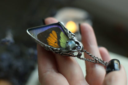 Butterfly wing necklace with moonstone, amethyst real pearl