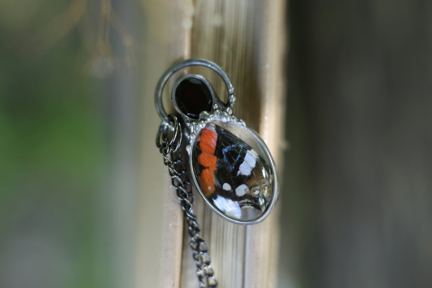 Real butterfly wing necklace with ruby