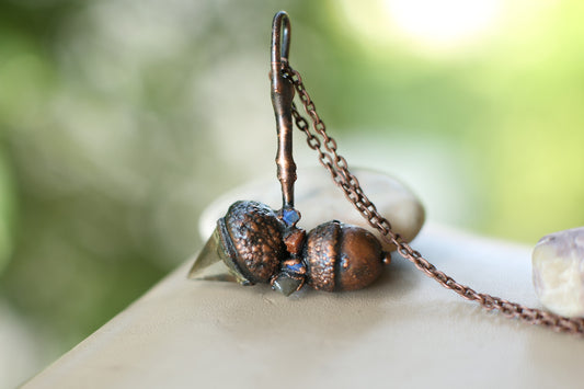 Real Acorn necklace with crystals