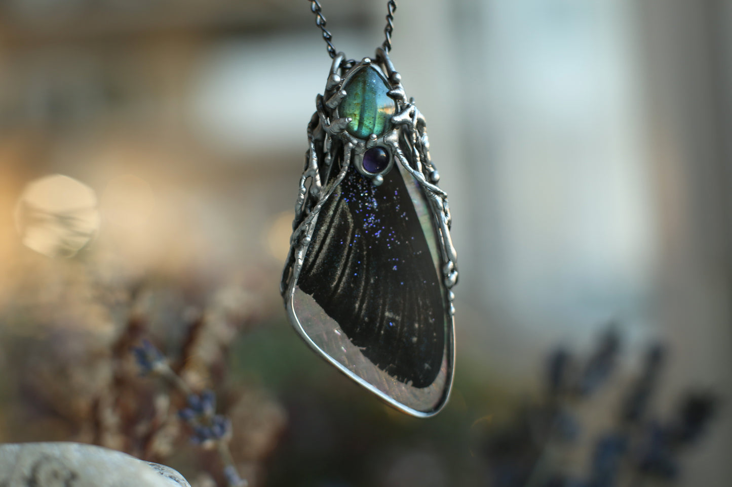 Dark butterfly wing pendant