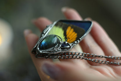 Preserved butterfly necklace with labradorite and sand stone