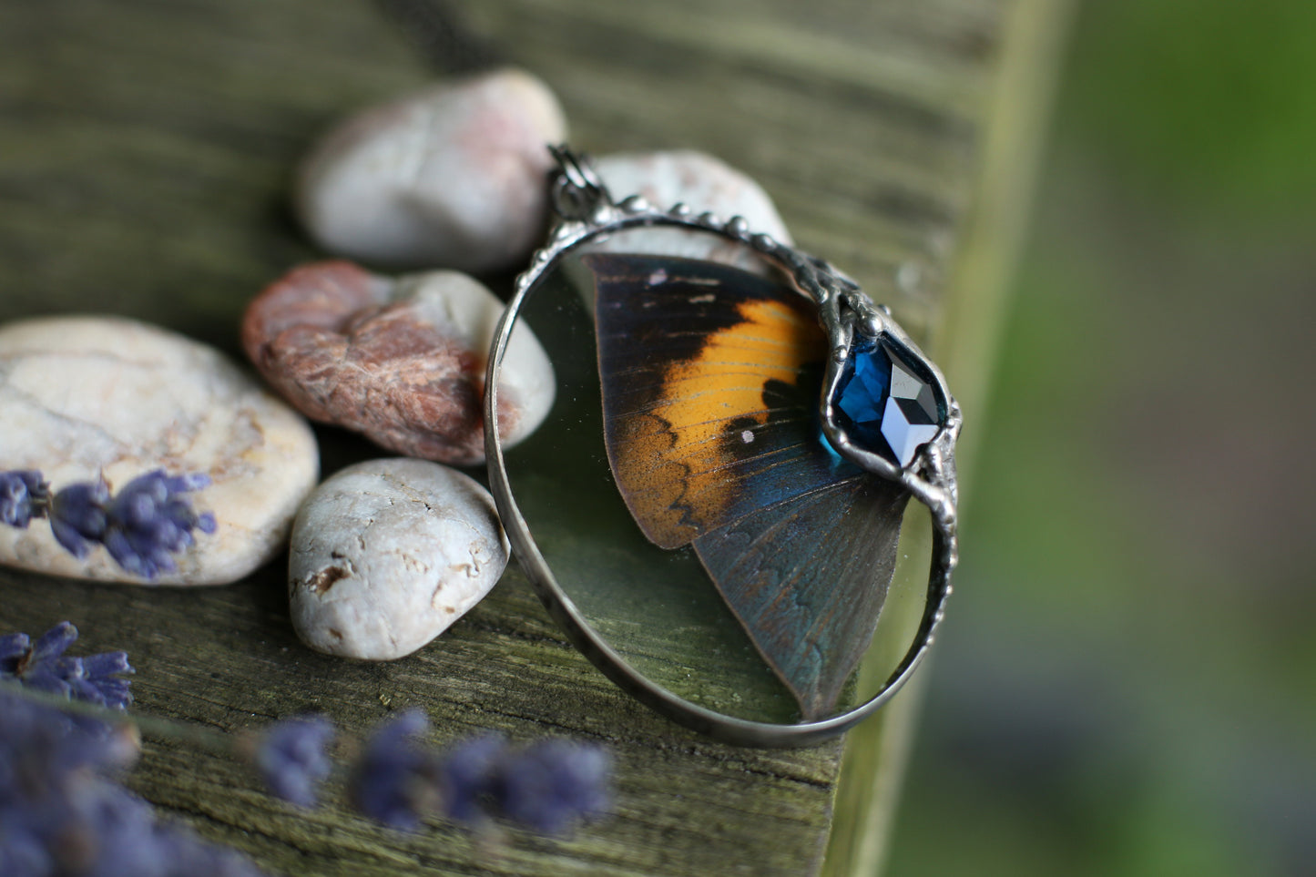 Oak leaf butterfly necklace with crystal