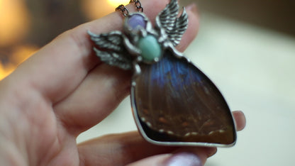 Blue morpho butterfly wing necklace