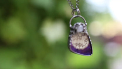 Real butterfly wing necklace with moonstone