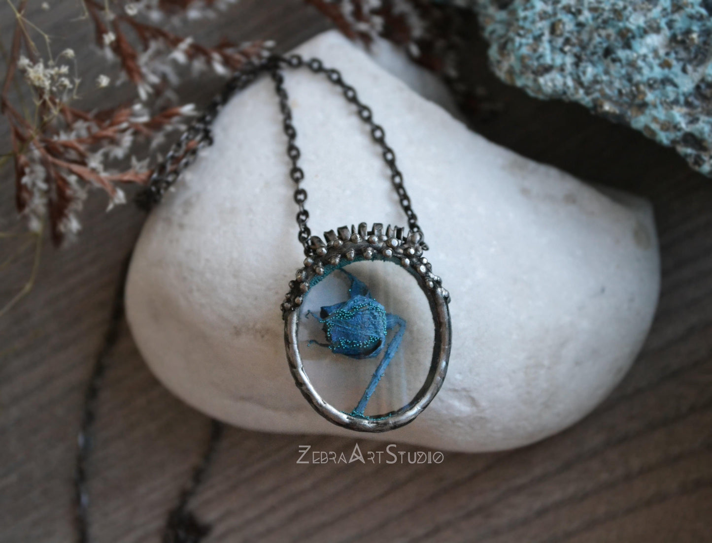 Blue rose necklace