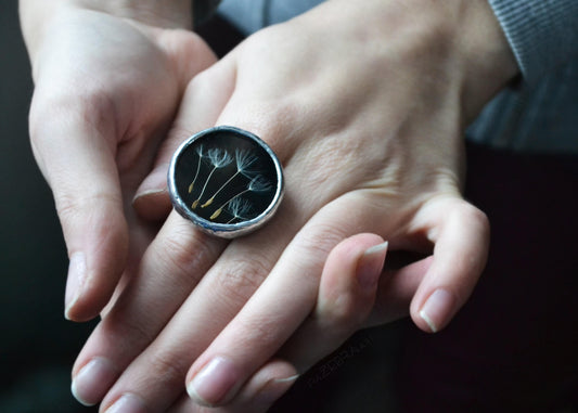 Dandelion ring, Statement rings, Adjustable ring