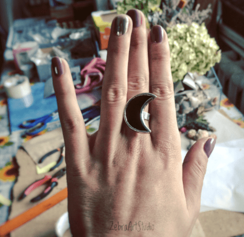 Moon Ring, Black moon ring, Half Moon Ring, Adjustable ring