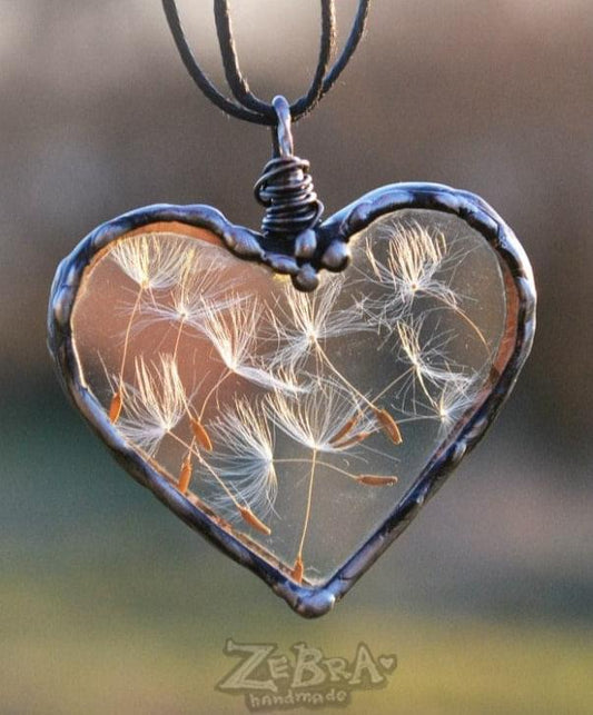 Dandelion Wish necklace, Handmade Heart Necklace