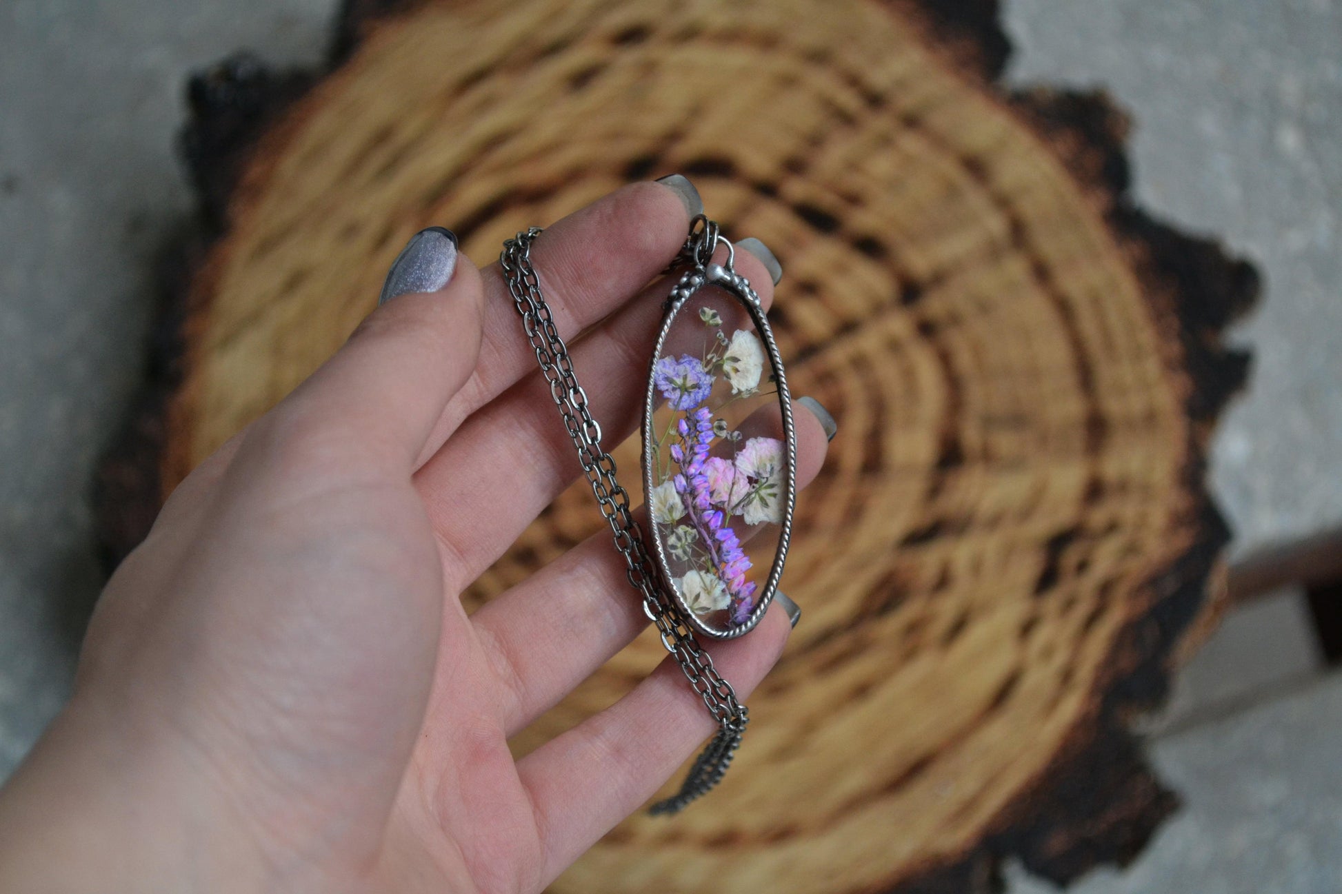 Floral necklace, Natural jewelry, Heather necklace