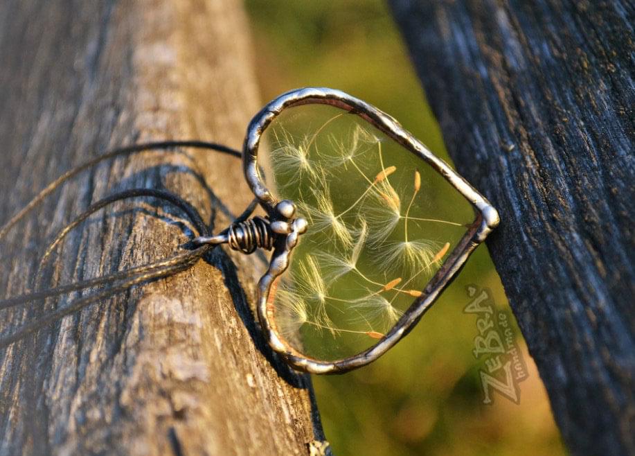 Dandelion Wish necklace, Handmade Heart Necklace