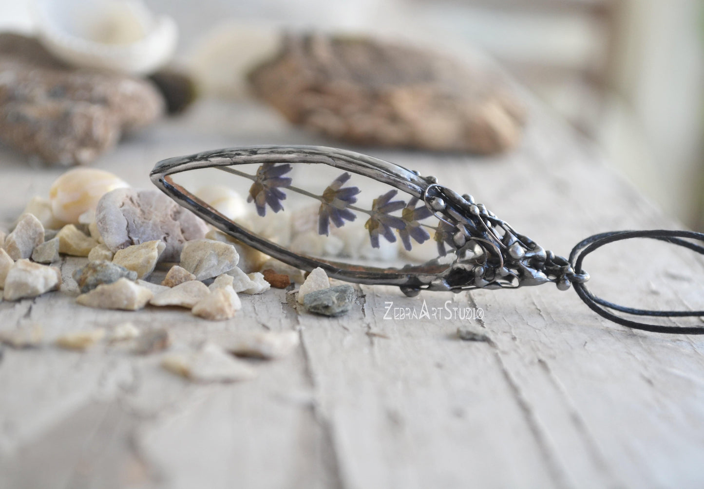 Lavender Necklace, Dried Lavender pendant