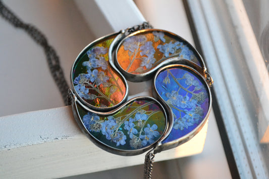 Yin Yang necklaces, Set for 4, Forget me not pendants